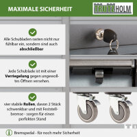 Werkstattwagen DELUXE 6 Schubladen + Tür unbestückt mit massiver Arbeitsplatte Anthrazit/grau