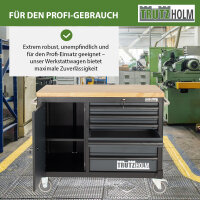 Werkstattwagen DELUXE 6 Schubladen + Tür unbestückt mit massiver Arbeitsplatte Anthrazit/grau