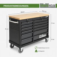 Werkstattwagen DELUXE 12 Schubladen 123 cm Breite unbestückt mit massiver Arbeitsplatte Anthrazit