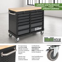 Werkstattwagen DELUXE 12 Schubladen 123 cm Breite unbestückt mit massiver Arbeitsplatte Anthrazit