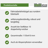 5 x Fahrradanlehnbügel 115 x 41 cm Edelstahl Ø 49 mm Einbetonieren Fahrradständer Parker Typ U