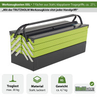 Werkzeugkiste XXL 7 Fächer 53x20x27,5 cm aus Stahl lackiert klappbarer Griff  leer
