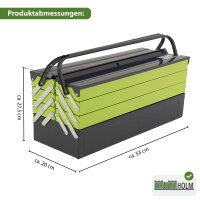Werkzeugkiste XXL 7 Fächer 53x20x27,5 cm aus Stahl lackiert klappbarer Griff  leer