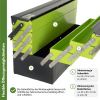Werkzeugkiste XXL 7 Fächer 53x20x27,5 cm aus Stahl lackiert klappbarer Griff  leer