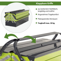 Werkzeugkiste XXL 7 Fächer 53x20x27,5 cm aus Stahl lackiert klappbarer Griff  leer
