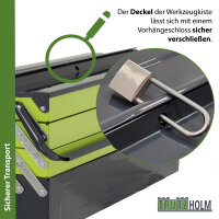 Werkzeugkiste XXL 7 Fächer 53x20x27,5 cm aus Stahl lackiert klappbarer Griff  leer