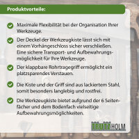 Werkzeugkiste XXL 7 Fächer 53x20x27,5 cm aus Stahl lackiert klappbarer Griff  leer