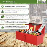Werkzeugkiste 38 x 16 x 12,5 cm ca. 7,5 L verschließbares Fach klappbarer Tragegriff rot