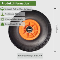2x Sackkarrenrad PU-Rad 260x85 mm 3.00-4 75 mm zentrierte Nabe Ø 20 mm orange Vollgummi Bollerwagen