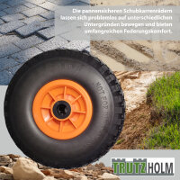 2x Sackkarrenrad PU-Rad 260x85 mm 3.00-4 75 mm zentrierte Nabe Ø 20 mm orange Vollgummi Bollerwagen