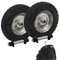 2x Schubkarrenrad pannensicher Vollgummi 4.80/4.00-8 grau/schwarz + Achse Ersatzrad Reifen PU
