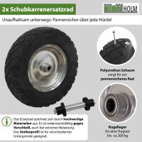 2x Schubkarrenrad pannensicher Vollgummi 4.80/4.00-8 grau/schwarz + Achse Ersatzrad Reifen PU