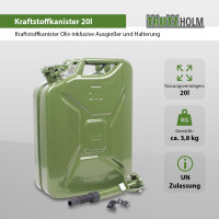 3x Benzinkanister 20 L Dieselkanister Kraftstoffkanister Metall Ausgießer Halter oliv grün