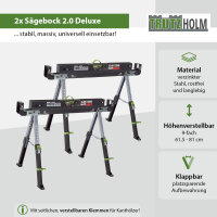 2x Sägebock 2.0 DELUXE 9-fach höhenverstellbar Stahl bis 1300 kg Klappbock Arbeitsbock Werkbock