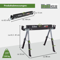 2x Sägebock 2.0 DELUXE 9-fach höhenverstellbar Stahl bis 1300 kg Klappbock Arbeitsbock Werkbock