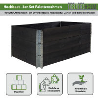 Hochbeet 3er Set Palettenrahmen Pflanzbeet 120x80x60 cm aus Holz schwarz Garten Balkon stapelbar
