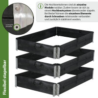 Hochbeet 3er Set Palettenrahmen Pflanzbeet 120x80x60 cm aus Holz schwarz Garten Balkon stapelbar