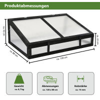 Frühbeetaufsatz aus Holz 120x80cm Gewächshaus für Hochbeet schwarz