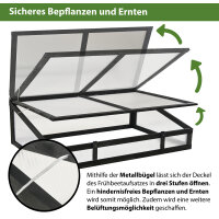 Frühbeetaufsatz aus Holz 120x80cm Gewächshaus für Hochbeet schwarz