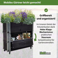 Hochbeet auf Rollen Kräuterbox 80x30x68 cm mobil schwarz für Garten und Balkon