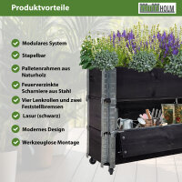 Hochbeet auf Rollen Kräuterbox 80x30x68 cm mobil schwarz für Garten und Balkon