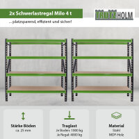 2x Industrieregal Milo 200x190x60 cm steckbar, erweiterbar 4 Ebenen 4 Tonnen Schwerlastregal Regal