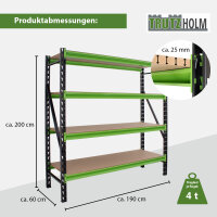 2x Industrieregal Milo 200x190x60 cm steckbar, erweiterbar 4 Ebenen 4 Tonnen Schwerlastregal Regal