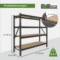 2x Schwerlastregal Emil 180x190x60 cm 3200 kg aus Stahl Stecksystem 4 Fachböden Pickregal Lagerregal