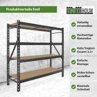 4x Schwerlastregal Emil 180x190x60 cm 3200 kg aus Stahl Stecksystem 4 Fachböden Pickregal Lagerregal