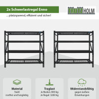 2x Schwerlastregal Enno 180x190x60 cm 3200 kg Stahl Stecksystem 4 Gitterböden Lagerregal Pickregal