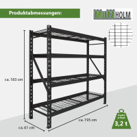 2x Schwerlastregal Enno 180x190x60 cm 3200 kg Stahl Stecksystem 4 Gitterböden Lagerregal Pickregal