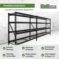 2x Schwerlastregal Enno 180x190x60 cm 3200 kg Stahl Stecksystem 4 Gitterböden Lagerregal Pickregal