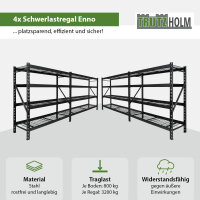 4x Schwerlastregal Enno 180x190x60 cm 3200 kg Stahl Stecksystem 4 Gitterböden Lagerregal Pickregal