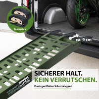 TRUTZHOLM 2x Auffahrrampen klappbar 228 cm Traglast 680 kg Alu oliv gelocht Rampen Motorradrampen