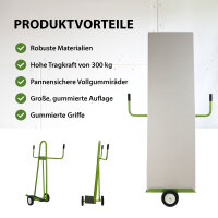 Plattenwagen Stahl Tragkraft 300 kg gummierte Auflage Vollgummiräder Plattentransportwagen in Grün