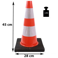 Verkehrskegel mit Reflektionsstreifen 45 cm schwere Ausführung Pylone Leitkegel Warnkegel