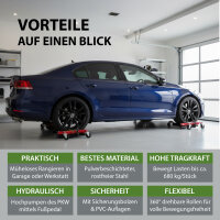 Rangierhilfe PKW hydraulisch Tragkraft 680 kg für Reifenbreite bis 30 cm Wagenheber mit PVC-Auflagen