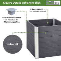 Übertopf 57x 57x 56,5 cm 135 Liter Holzoptik langlebig Pflanzkasten Pflanzkübel Alu Profile zeitlos