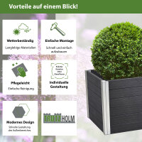Übertopf 57x 57x 56,5 cm 135 Liter Holzoptik langlebig Pflanzkasten Pflanzkübel Alu Profile zeitlos