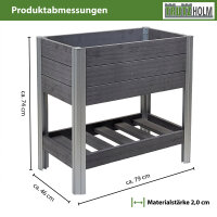 Hochbeet mit Ablage 79x46x74 cm 65 Liter Holzoptik robust witterungsbeständig Kräuterbeet Anthrazit