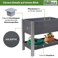 Hochbeet mit Ablage 79x46x74 cm 65 Liter Holzoptik robust witterungsbeständig Kräuterbeet Anthrazit