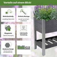 Hochbeet mit Ablage 79x46x74 cm 65 Liter Holzoptik robust witterungsbeständig Kräuterbeet Anthrazit