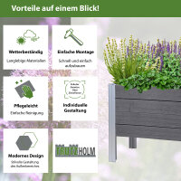 Hochbeet 98 x 40 x 59 cm 100 Liter Holzoptik robust witterungsbeständig grau
