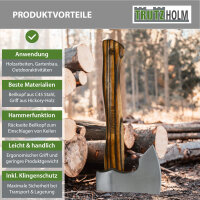 Beil Vintage Stahl Hickoryholz geflammt 500 g Kopf 320 mm lang inkl. Klingenschutz aus Leder