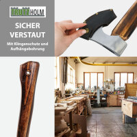 Axt Vintage Stahl Hickoryholz geflammt 850 g Kopf 700 mm lang inkl. Klingenschutz aus Leder