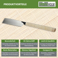 Japansäge Kataba Karbonstahl 265 mm Sägeblatt Stärke 0,6 mm 3D Zahnschliff flexible biegsame Zugsäge