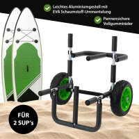 SUP Board Wagen für 2 SUPs klappbares Alugestell mit Polsterung PU-Räder inkl. 2 Gurte