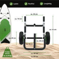 SUP Board Wagen für 2 SUPs klappbares Alugestell mit Polsterung PU-Räder inkl. 2 Gurte