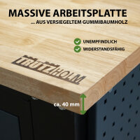 Werkstattwand Profiline XL 200 x 73 cm Stahl massive Holzarbeitsplatte LED Steckdosen Lochwand