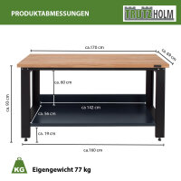 Werkbank Profiline XXL 170x69 cm 1000 kg Traglast freistehender Werkstatttisch mit Hartholzplatte